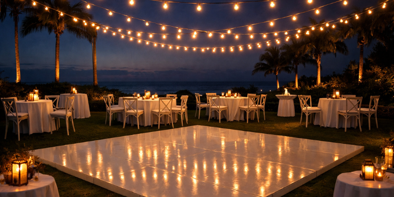 Carlsbad White Dance Floor Rental – Outdoor Wedding Setup
