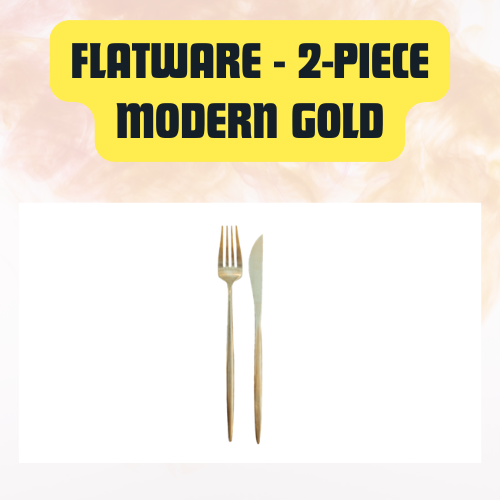 Flatware Set for Rent - 2-Piece Modern Gold | Dinner Fork & Knife