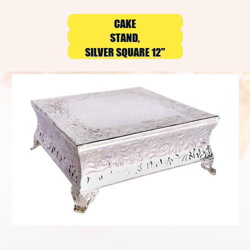 Cake Stand, Silver Square 12" | Silver Cake Stand Rental for Dessert Tables & Events