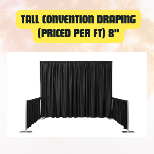 Tall Convention Draping (Per Linear Foot) | Black, White, or Blue Event Drapery 8'