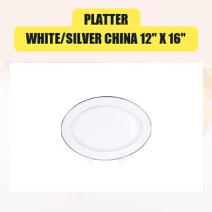 Platter, White/Silver China 12″...