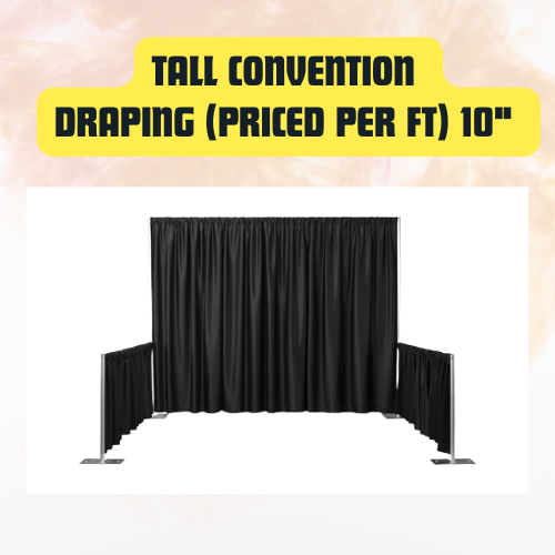 Tall Convention Draping (priced per ft) Indoor Event Backdrop with Sound System Included 10′