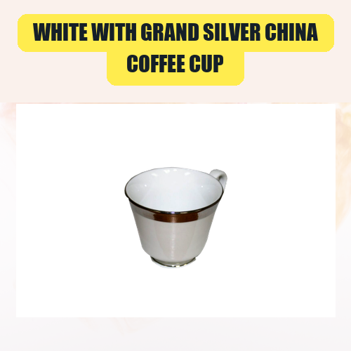 White with Grand Silver China, Coffee Cup | White with Grand Silver China, Coffee Cup China Plate Rental for Weddings & Events