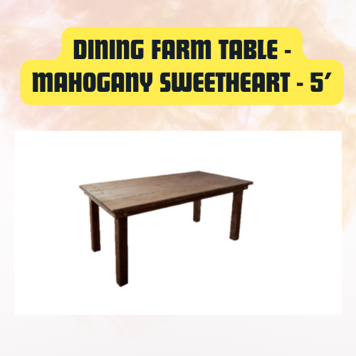 Dining Farm Table Sweetheart | Rectangular Wooden Event Table 5ft - Image 2