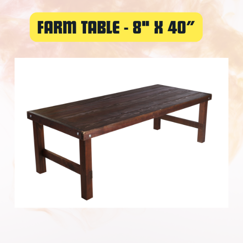 Farm Table | Fruitwood Finish Rustic Wooden Dining Table 8" x 40”