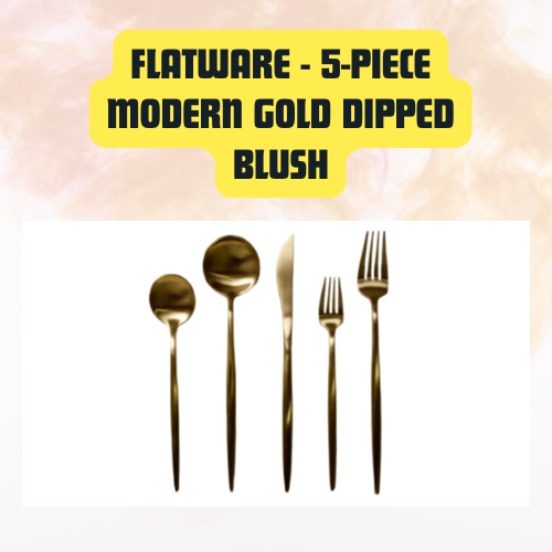 Flatware 5-Piece Modern Gold Dipped Blush Set | Elegant Event Cutlery