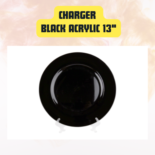 Charger, Black Acrylic 13" | Black Acrylic Charger Plate Rental for Weddings & Events