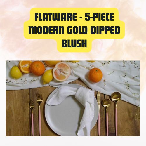 Flatware 5-Piece Modern Gold Dipped Blush Set | Elegant Event Cutlery - Image 2