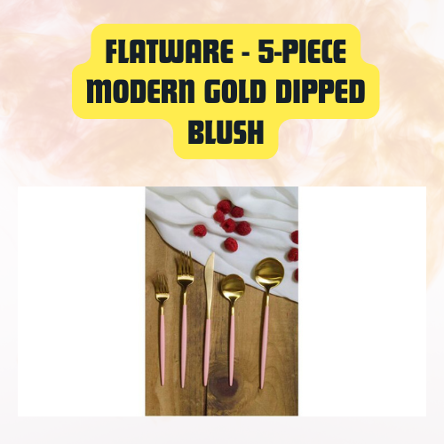 Flatware 5-Piece Modern Gold Dipped Blush Set | Elegant Event Cutlery - Image 3