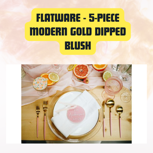 Flatware 5-Piece Modern Gold Dipped Blush Set | Elegant Event Cutlery - Image 4