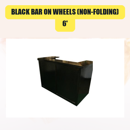 6' Black Bar on Wheels (Non-Folding) | Bar Equipment Rental for Weddings & Events